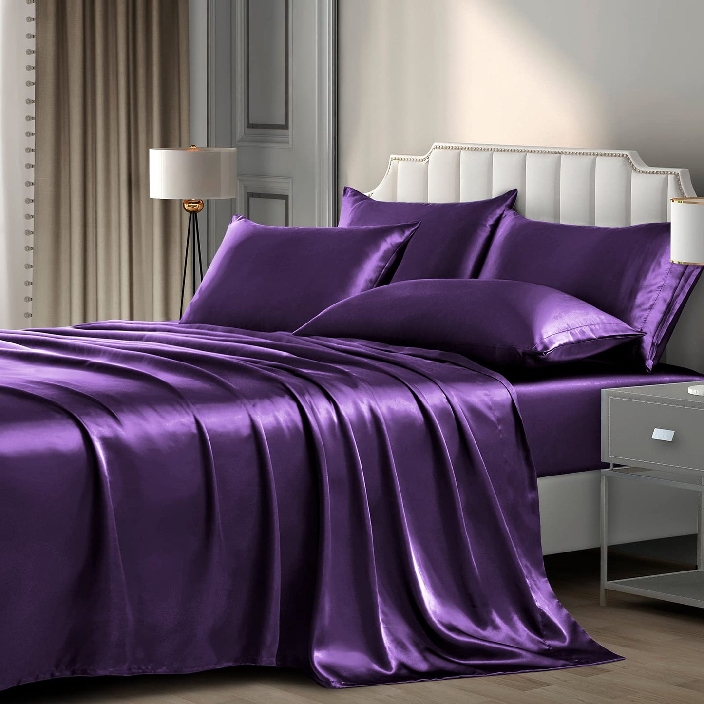 P Pothuiny Satin Sheet Set — Burgundy, Queen