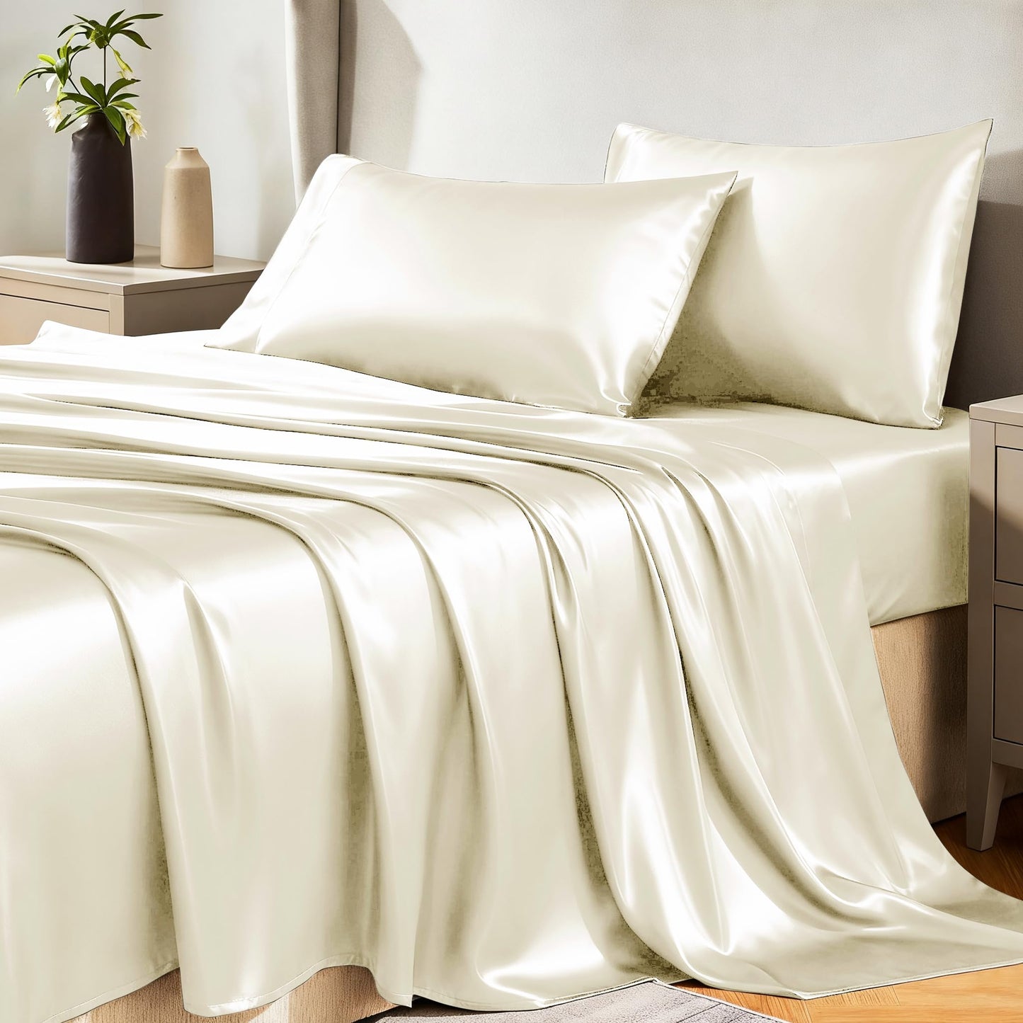 CozyLux Satin Sheet Set — Brown