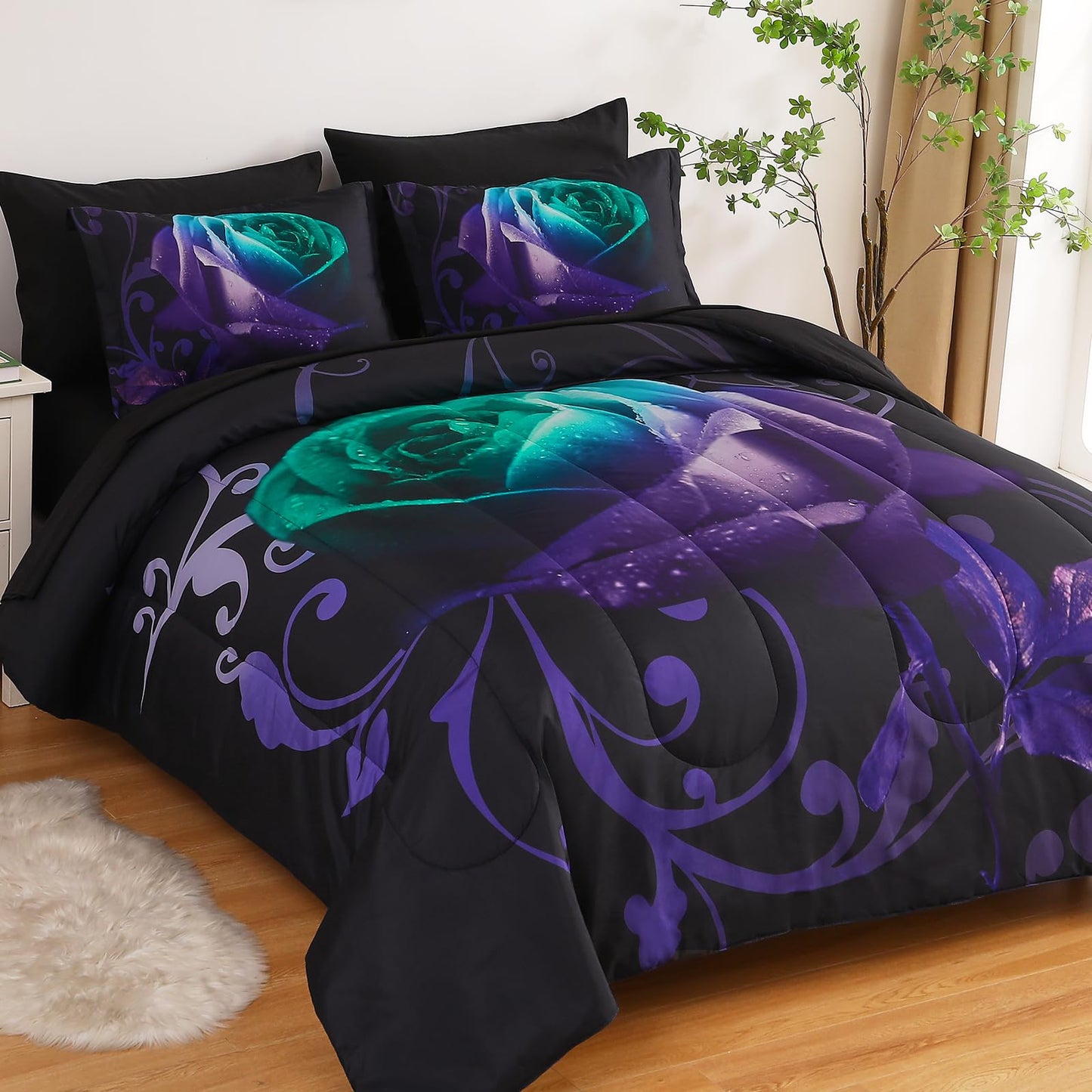 WONGS BEDDING Rose Comforter Set — Red, Queen