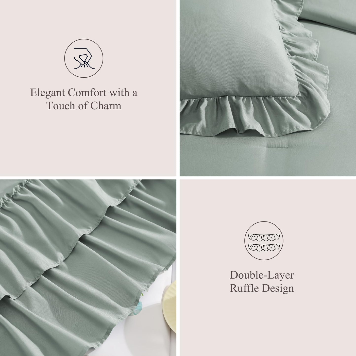 AMBERSPACE Ruffle Comforter Set — Soft Pink, Queen