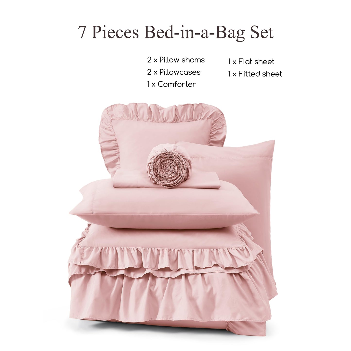 AMBERSPACE Ruffle Comforter Set — Soft Pink, Queen