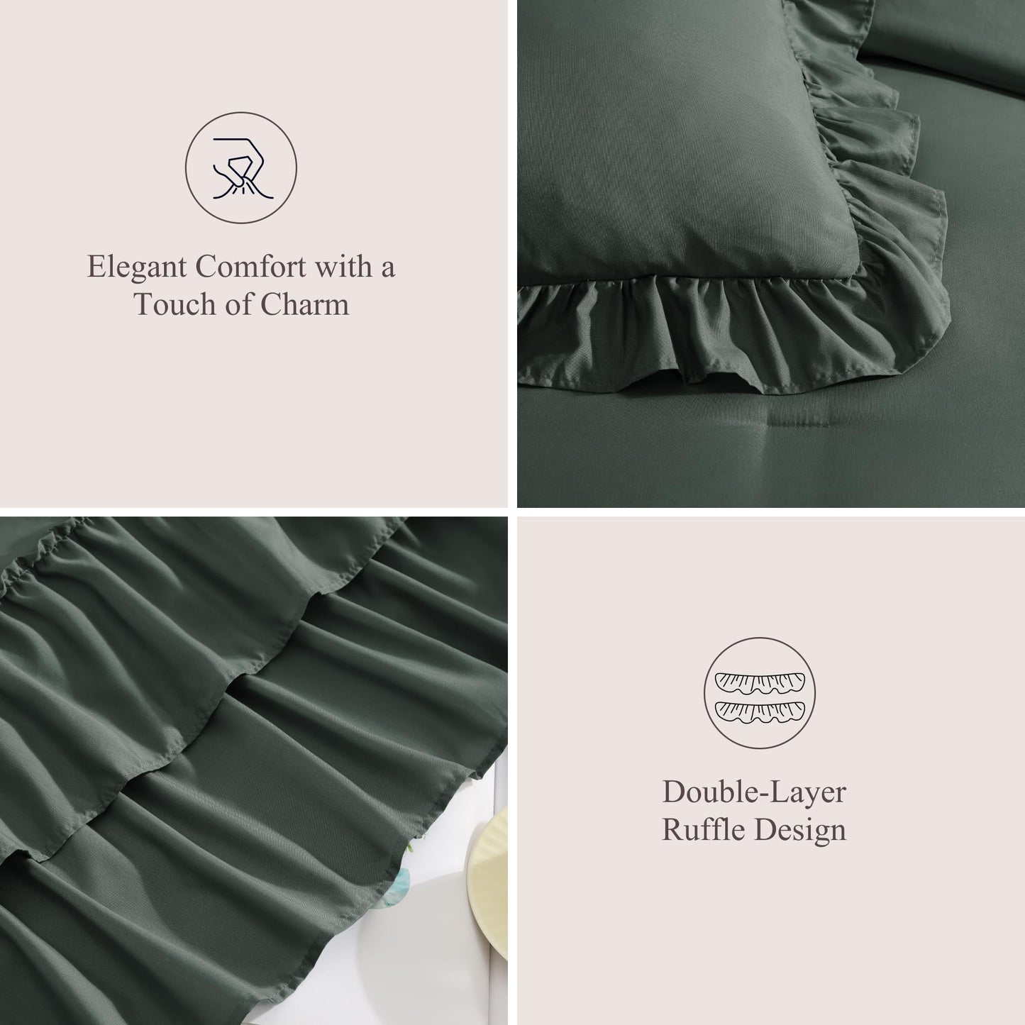AMBERSPACE Ruffle Comforter Set — Soft Pink, Queen