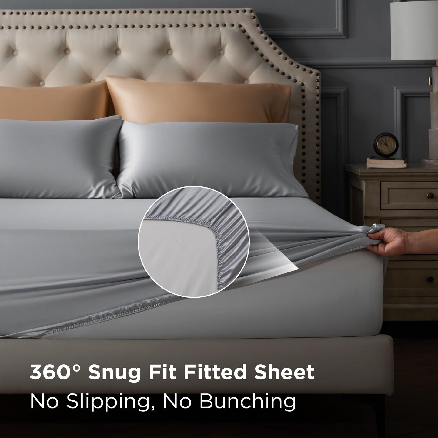 Bedsure Satin Sheet Set — Silver Grey, Queen