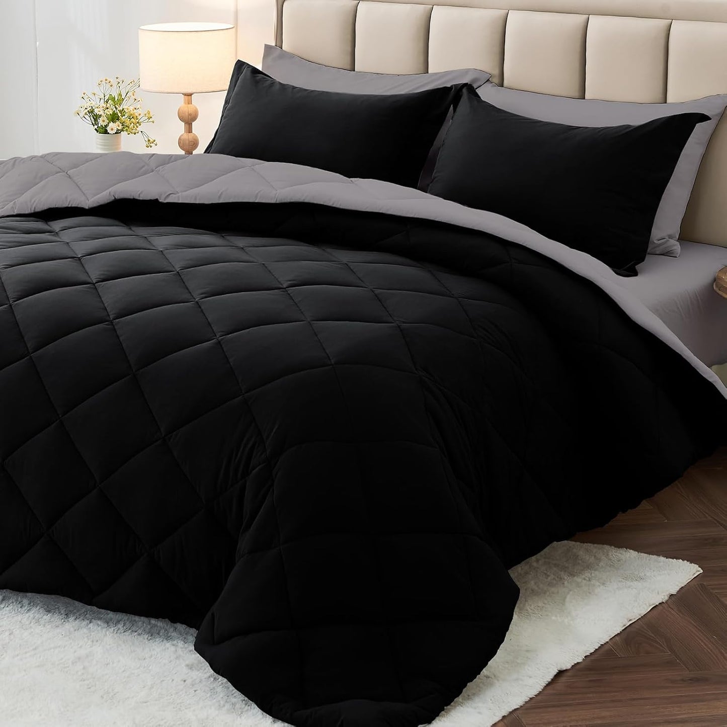 MUXHOMO Reversible Comforter Set — Red & Black, Queen