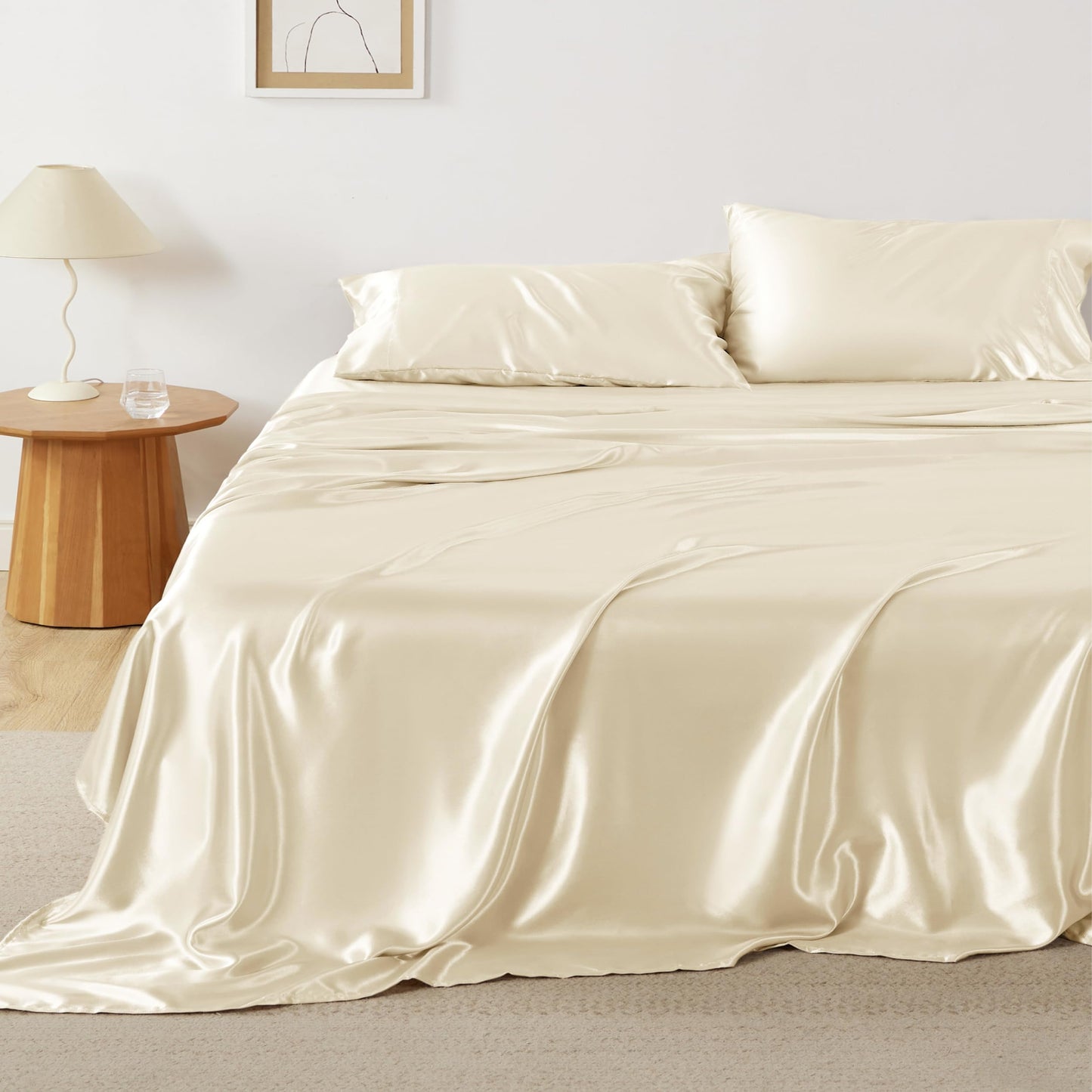 Bedsure Satin Sheet Set — Silver Grey, Queen