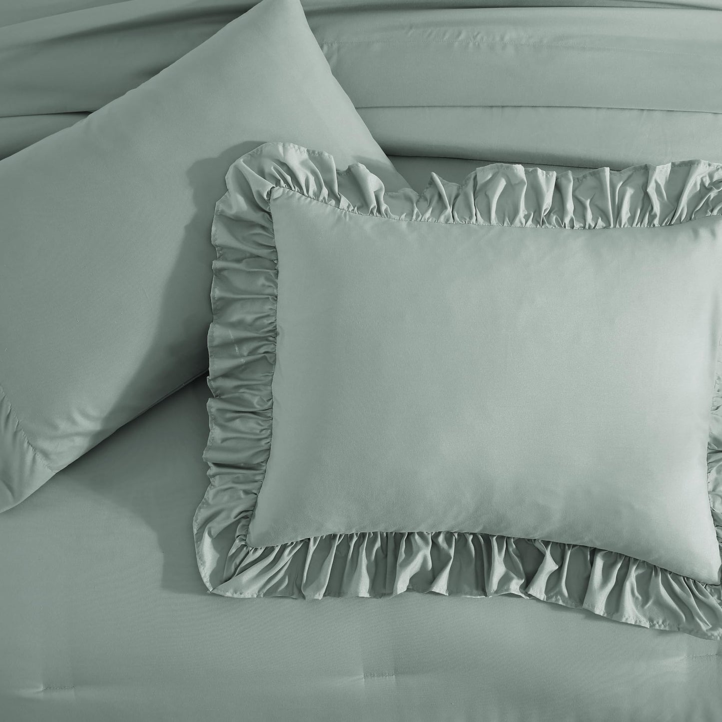 AMBERSPACE Ruffle Comforter Set — Soft Pink, Queen