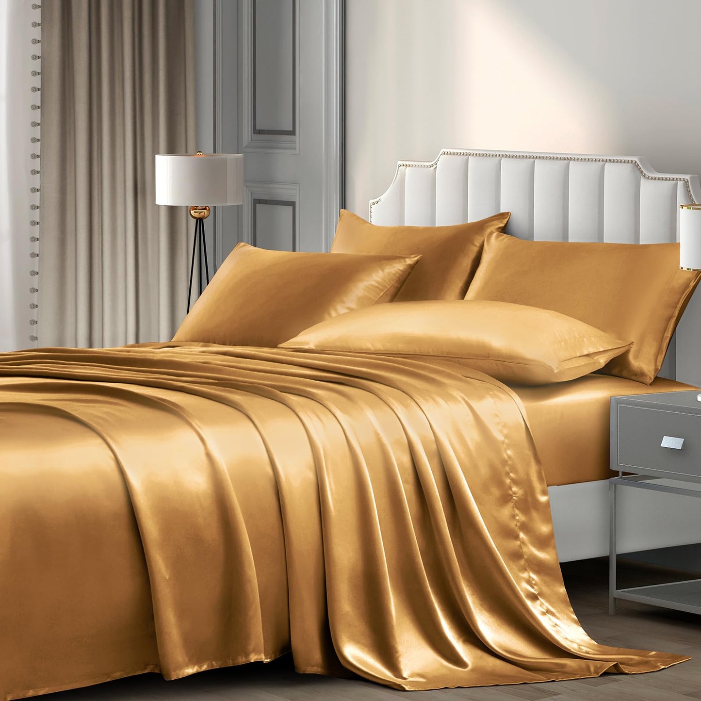 P Pothuiny Satin Sheet Set — Burgundy, Queen