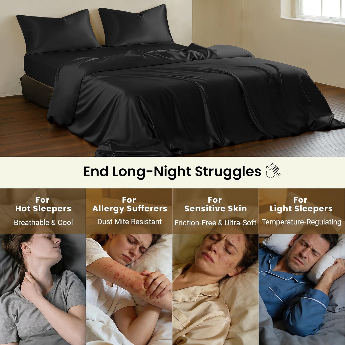 THXSILK Silk Duvet Cover Set — Black, Queen.