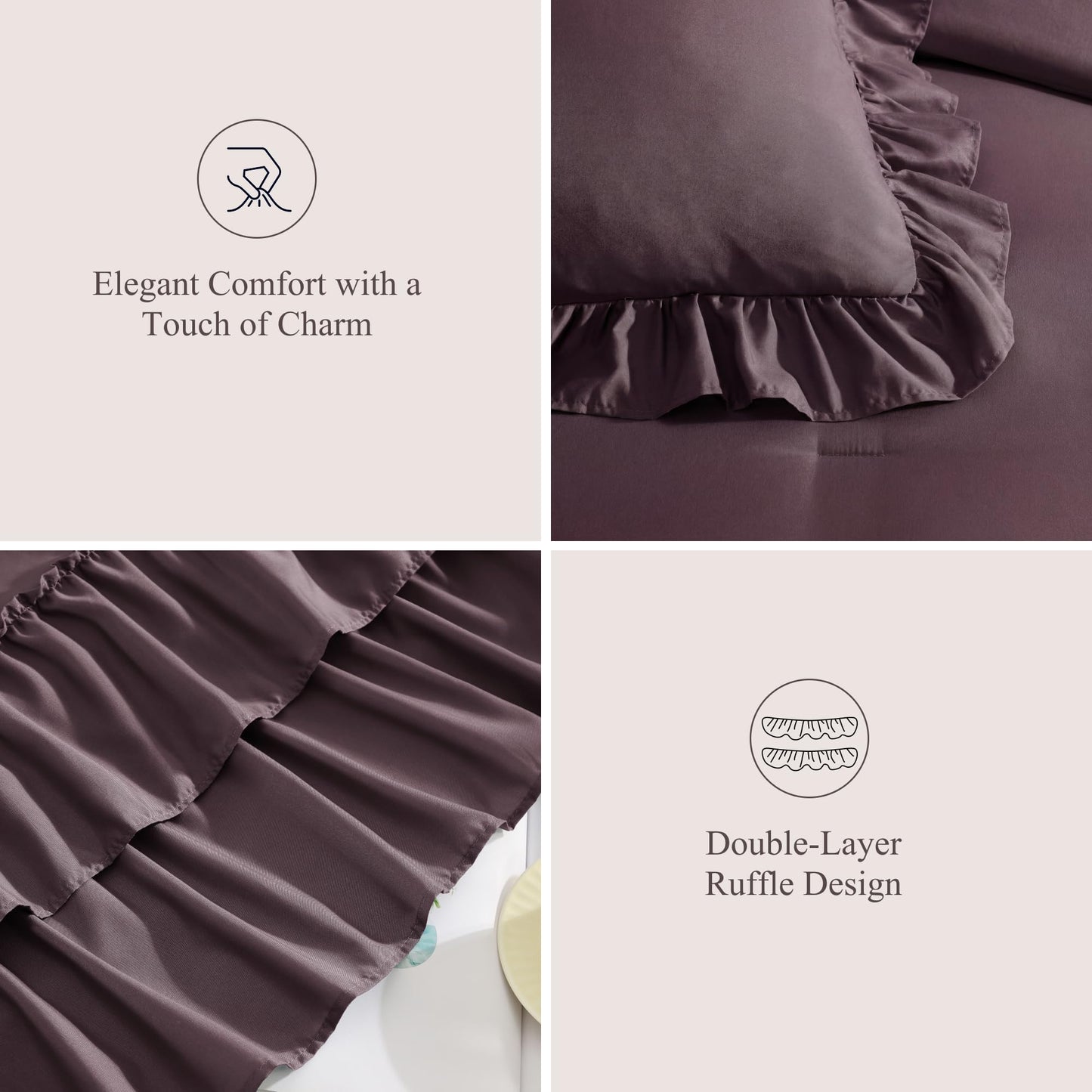 AMBERSPACE Ruffle Comforter Set — Soft Pink, Queen