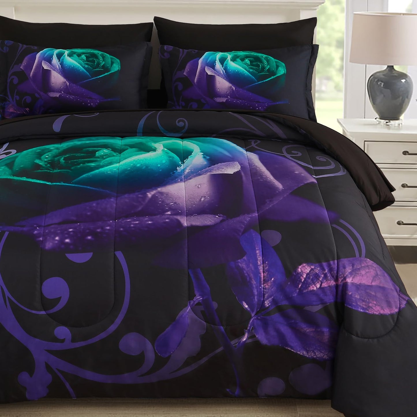 WONGS BEDDING Rose Comforter Set — Red, Queen