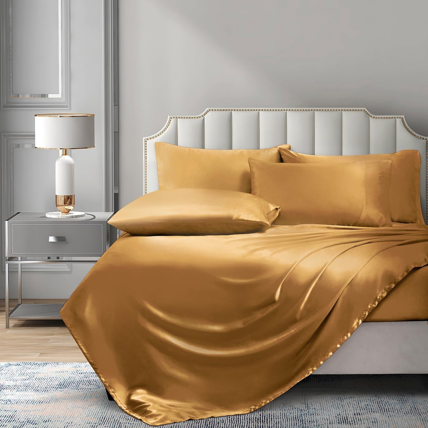 P Pothuiny Satin Sheet Set — Burgundy, Queen