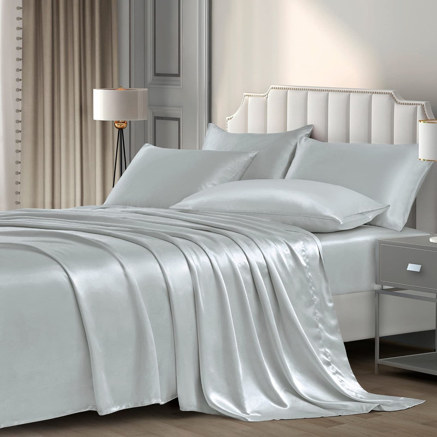 P Pothuiny Satin Sheet Set — Burgundy, Queen