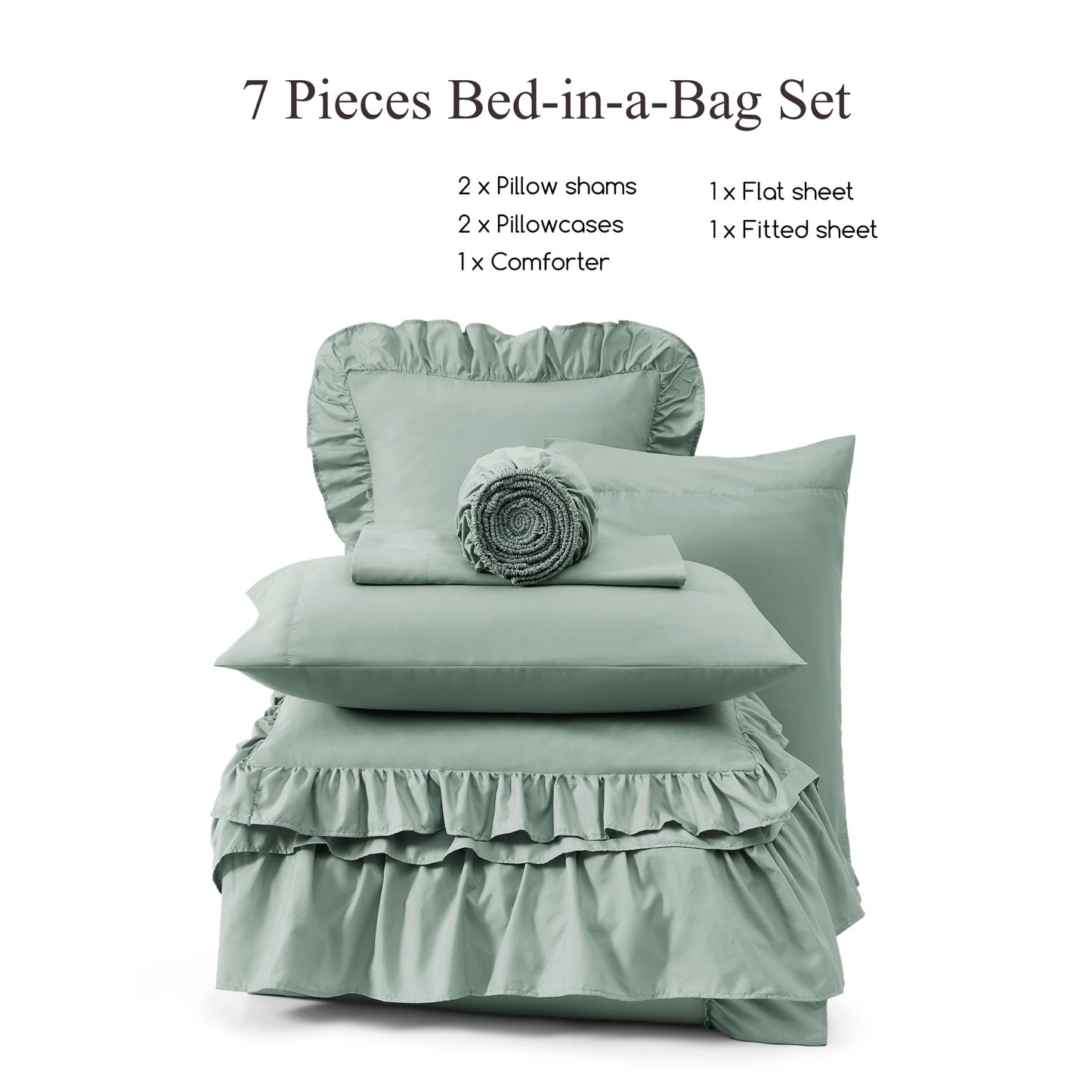 AMBERSPACE Ruffle Comforter Set — Soft Pink, Queen