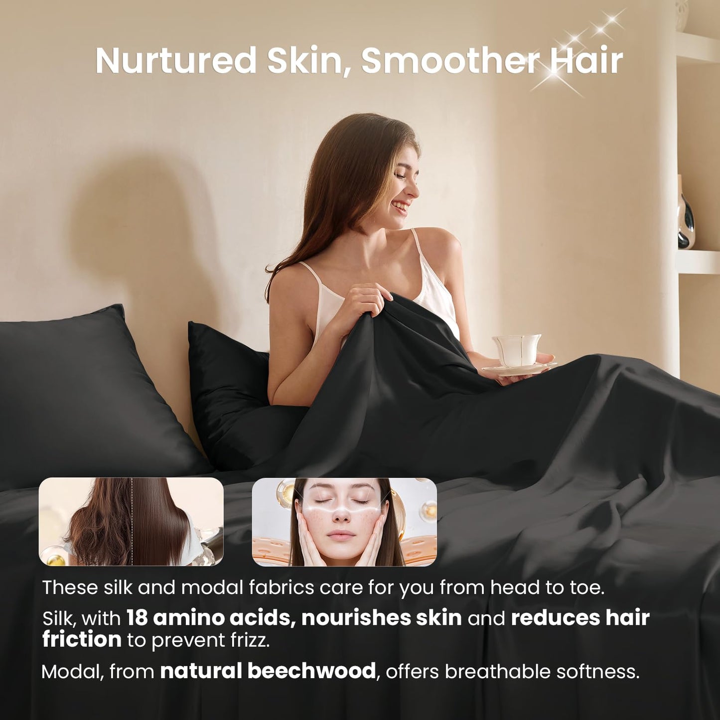 THXSILK Mulberry Silk Sheets — Queen, Black