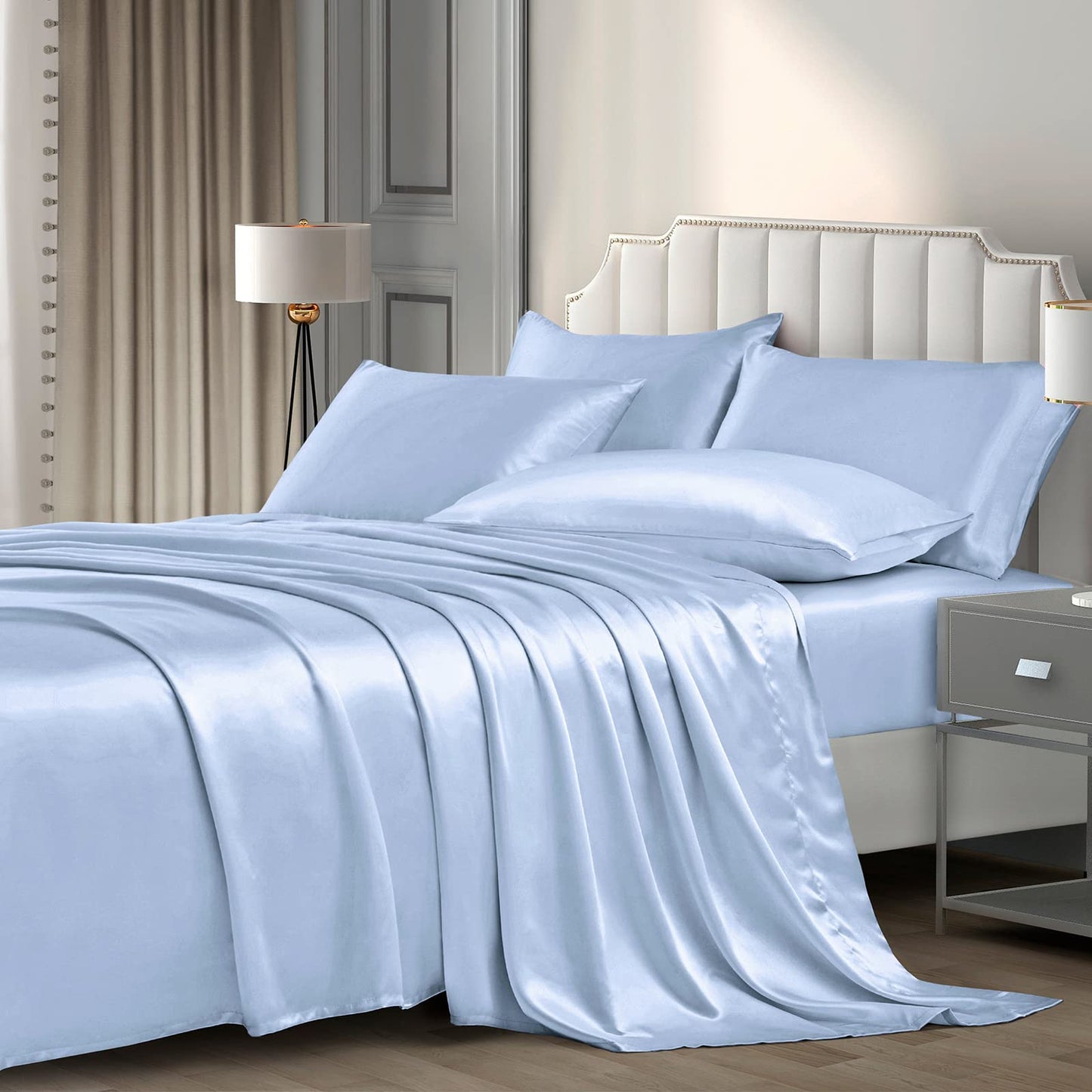 P Pothuiny Satin Sheet Set — Burgundy, Queen