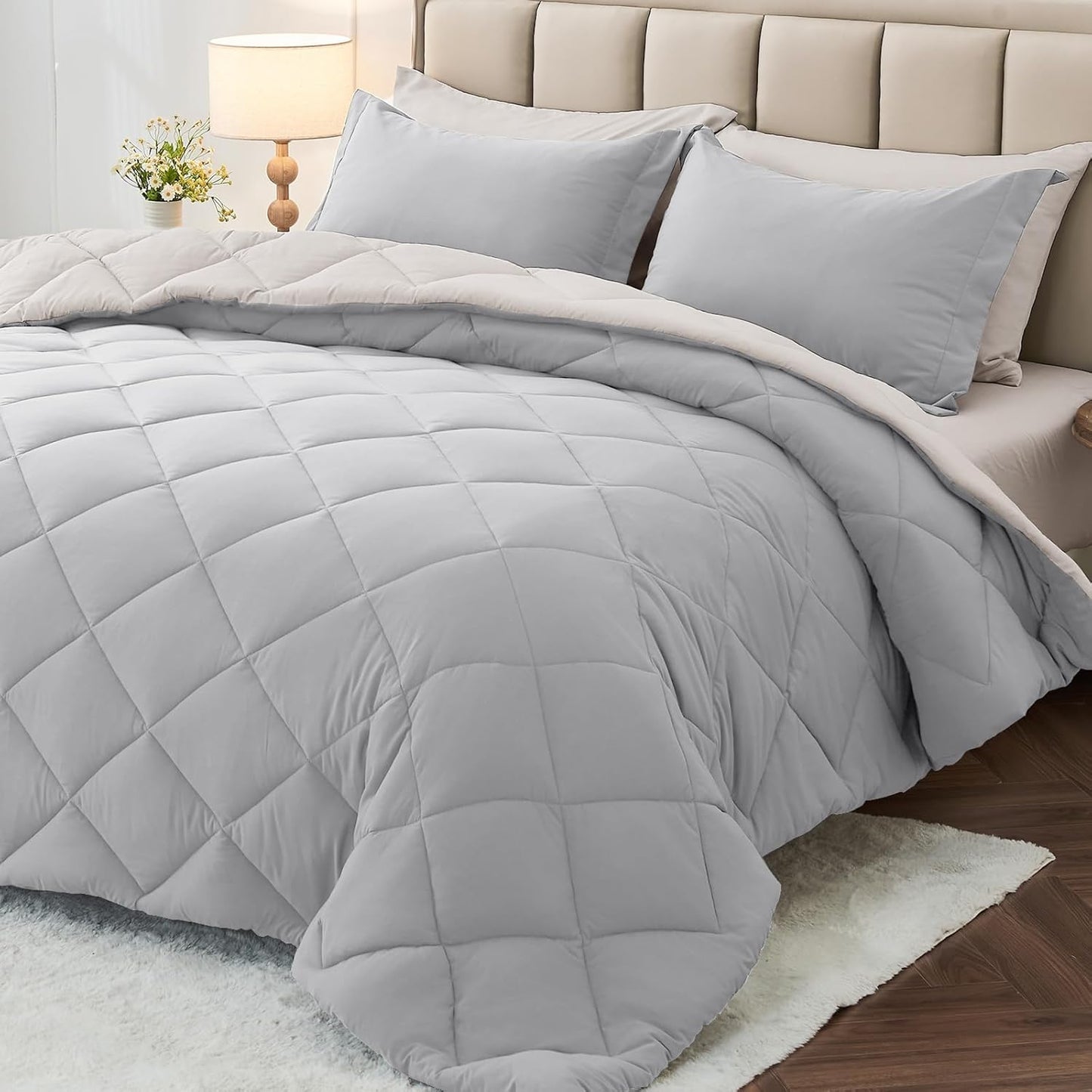MUXHOMO Reversible Comforter Set — Red & Black, Queen