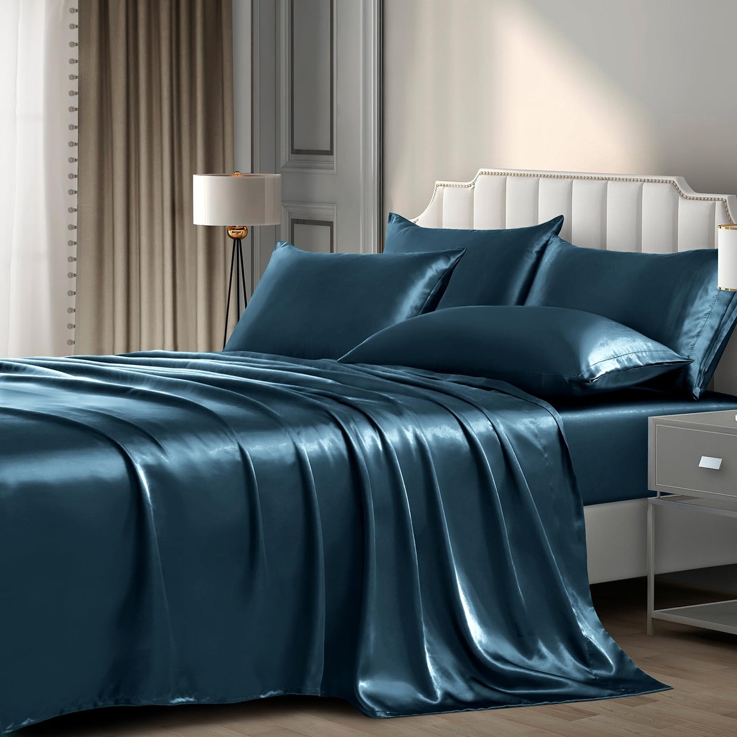 P Pothuiny Satin Sheet Set — Burgundy, Queen