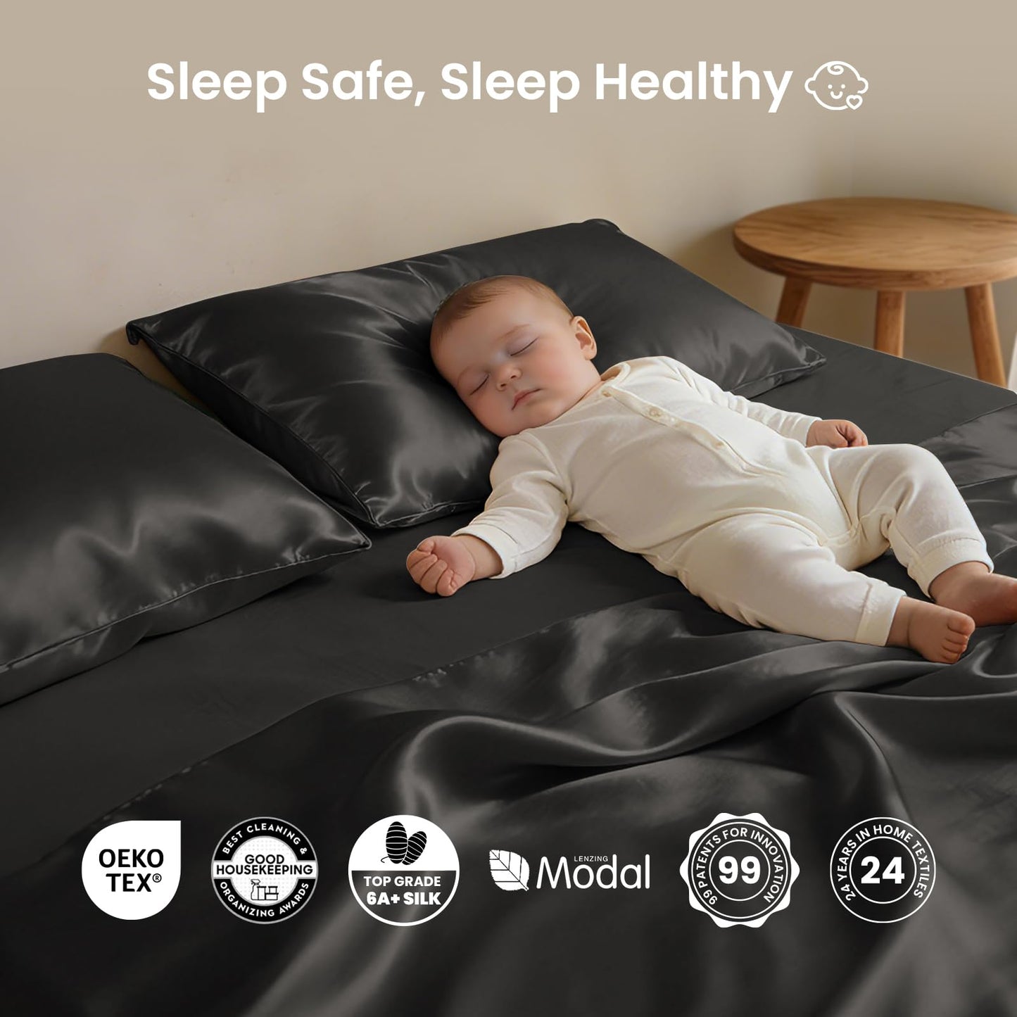 THXSILK Mulberry Silk Sheets — Queen, Black