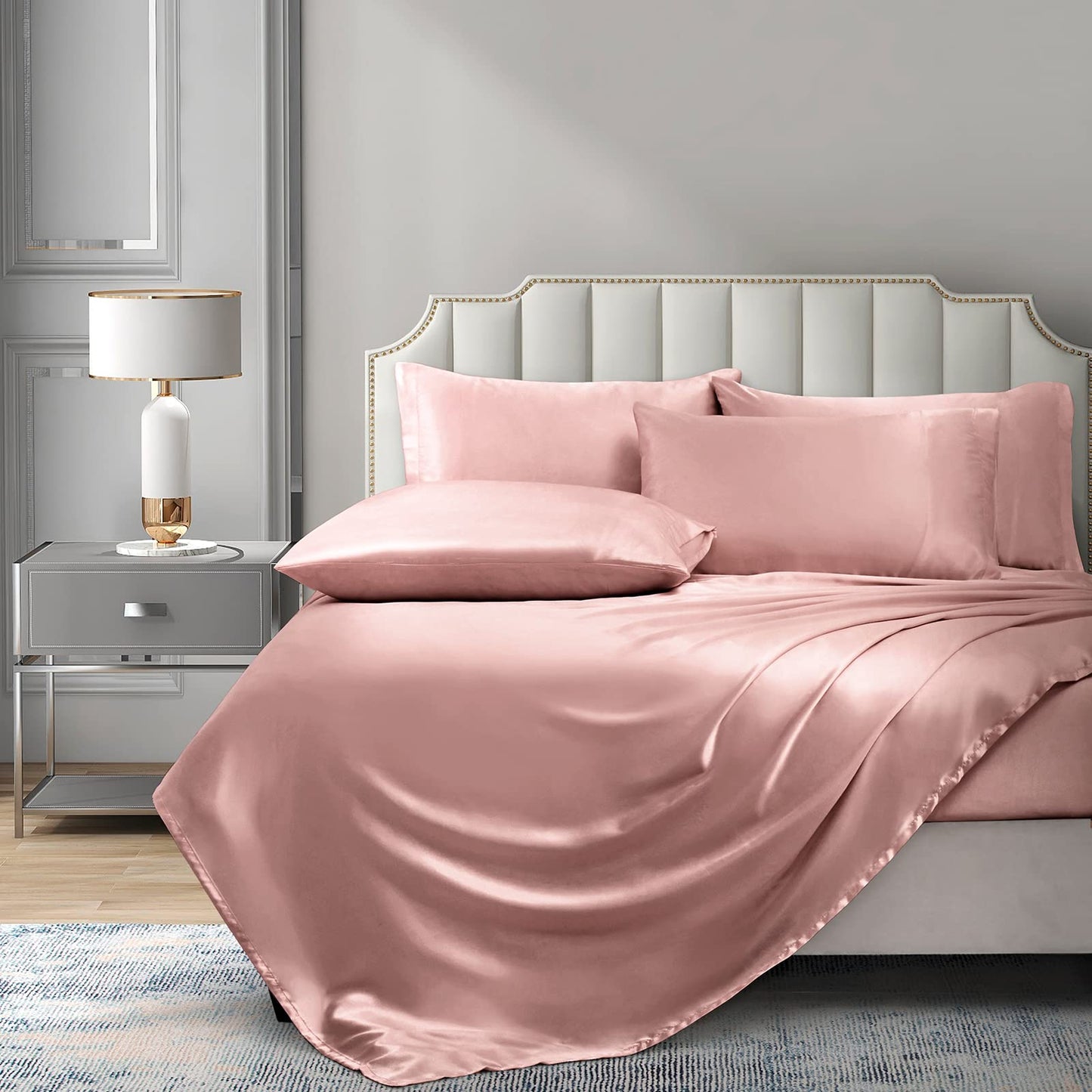 P Pothuiny Satin Sheet Set — Burgundy, Queen