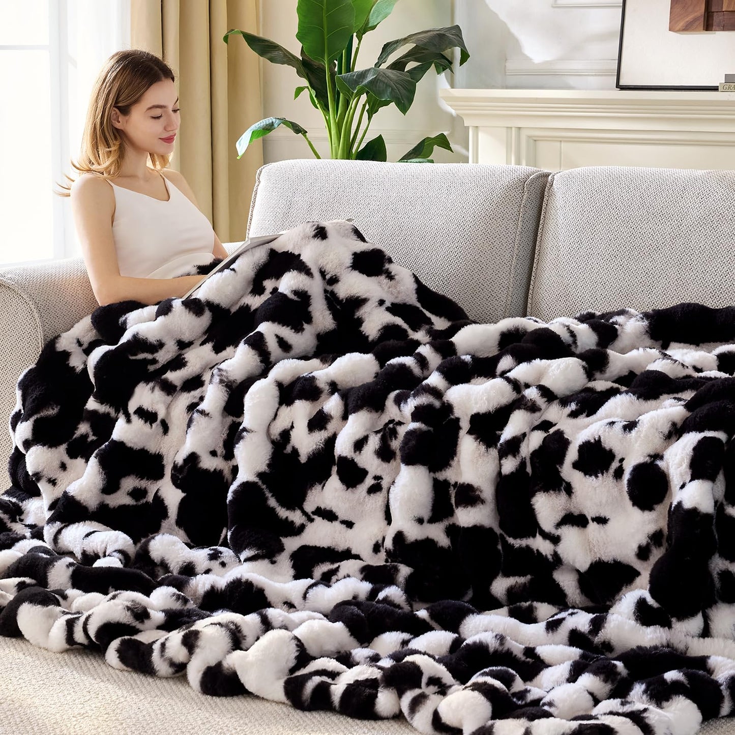 Anysay Faux Fur Throw Blanket — Tie-Dye Grey