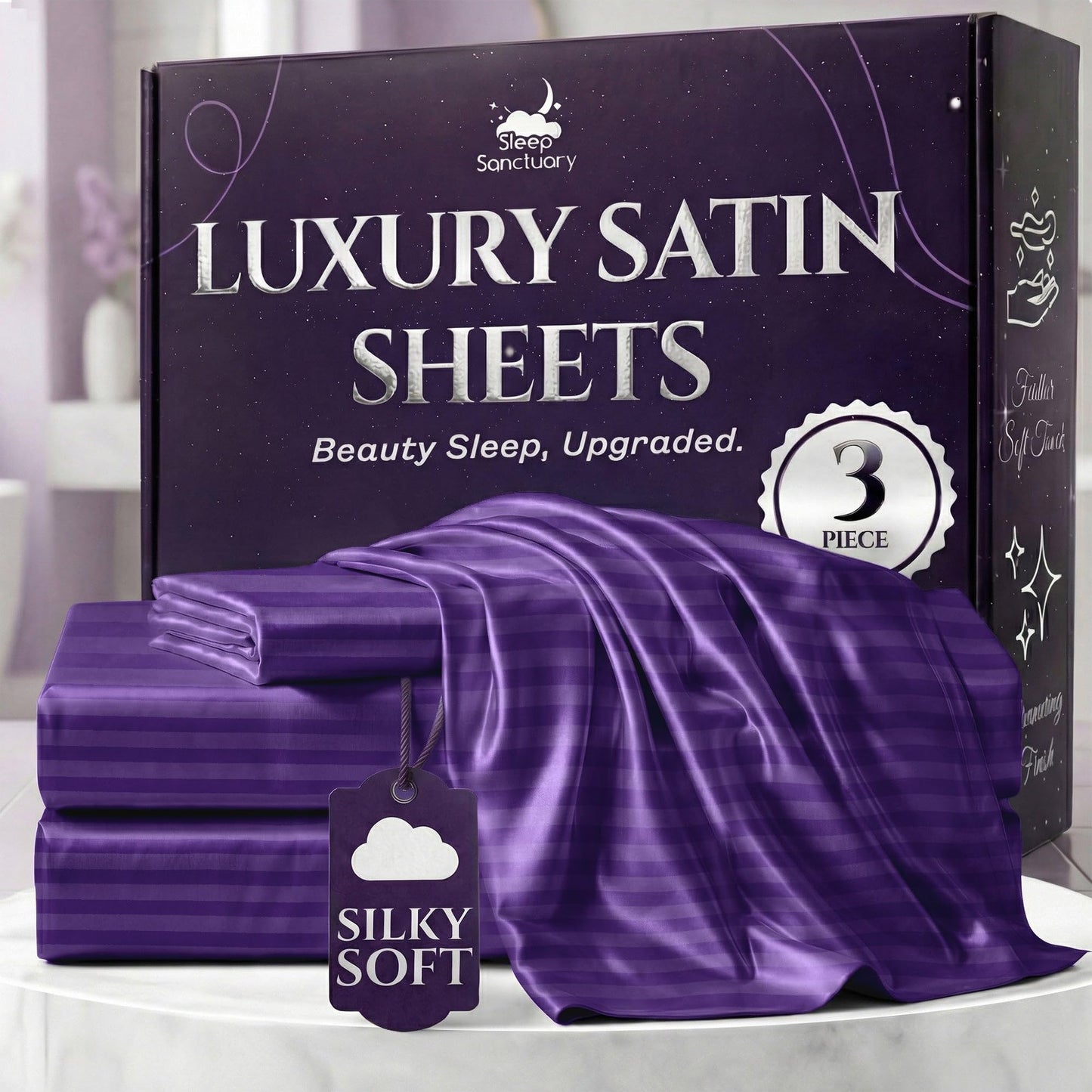 Sleep Sanctuary Satin Sheets — King, Black