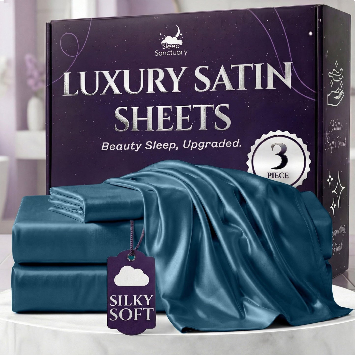 Sleep Sanctuary Satin Sheets — King, Black