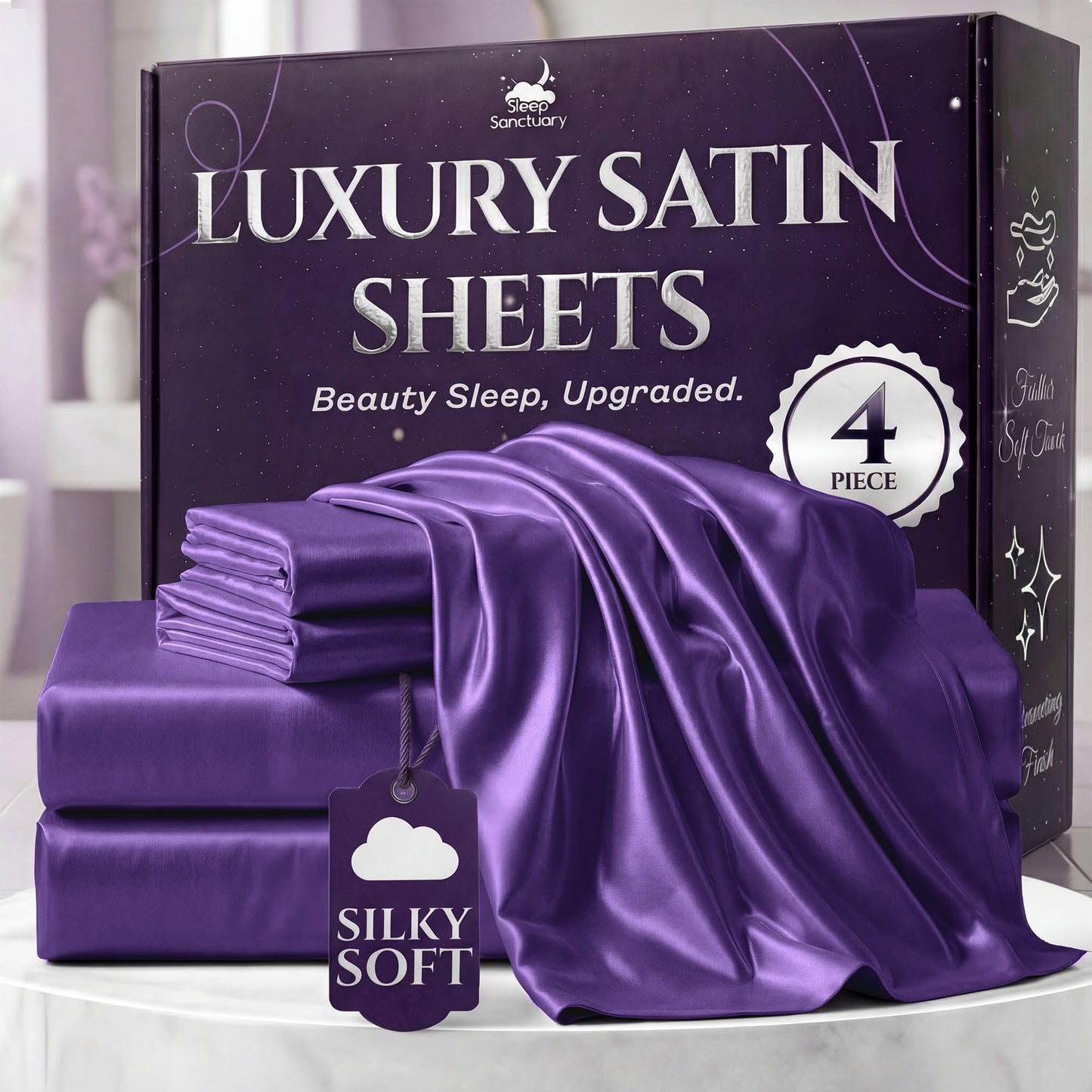 Sleep Sanctuary Satin Sheets — King, Black
