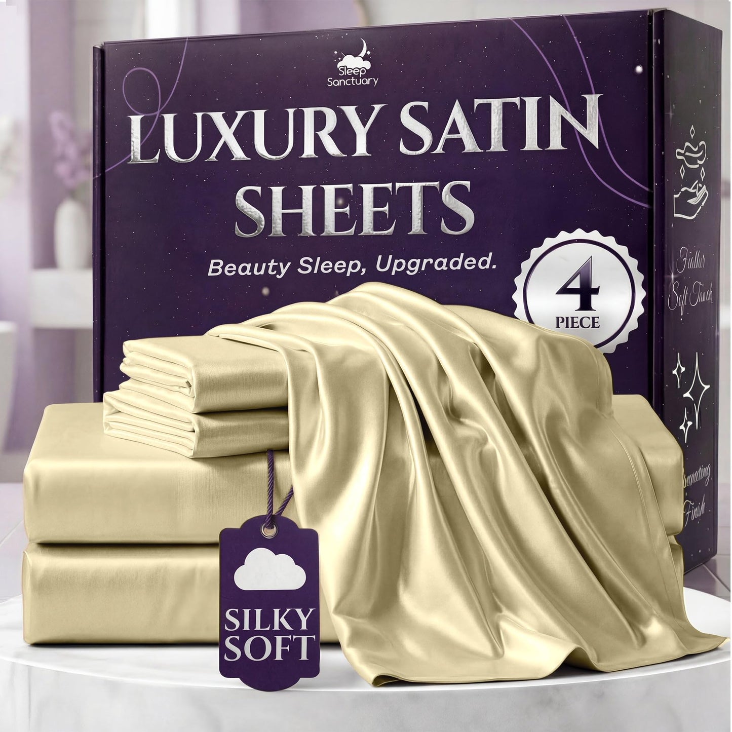 Sleep Sanctuary Satin Sheets — King, Black