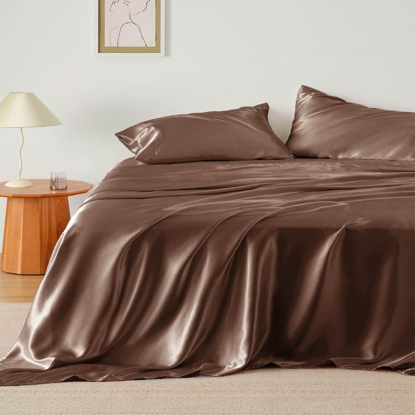 Bedsure Satin Sheet Set — Silver Grey, Queen