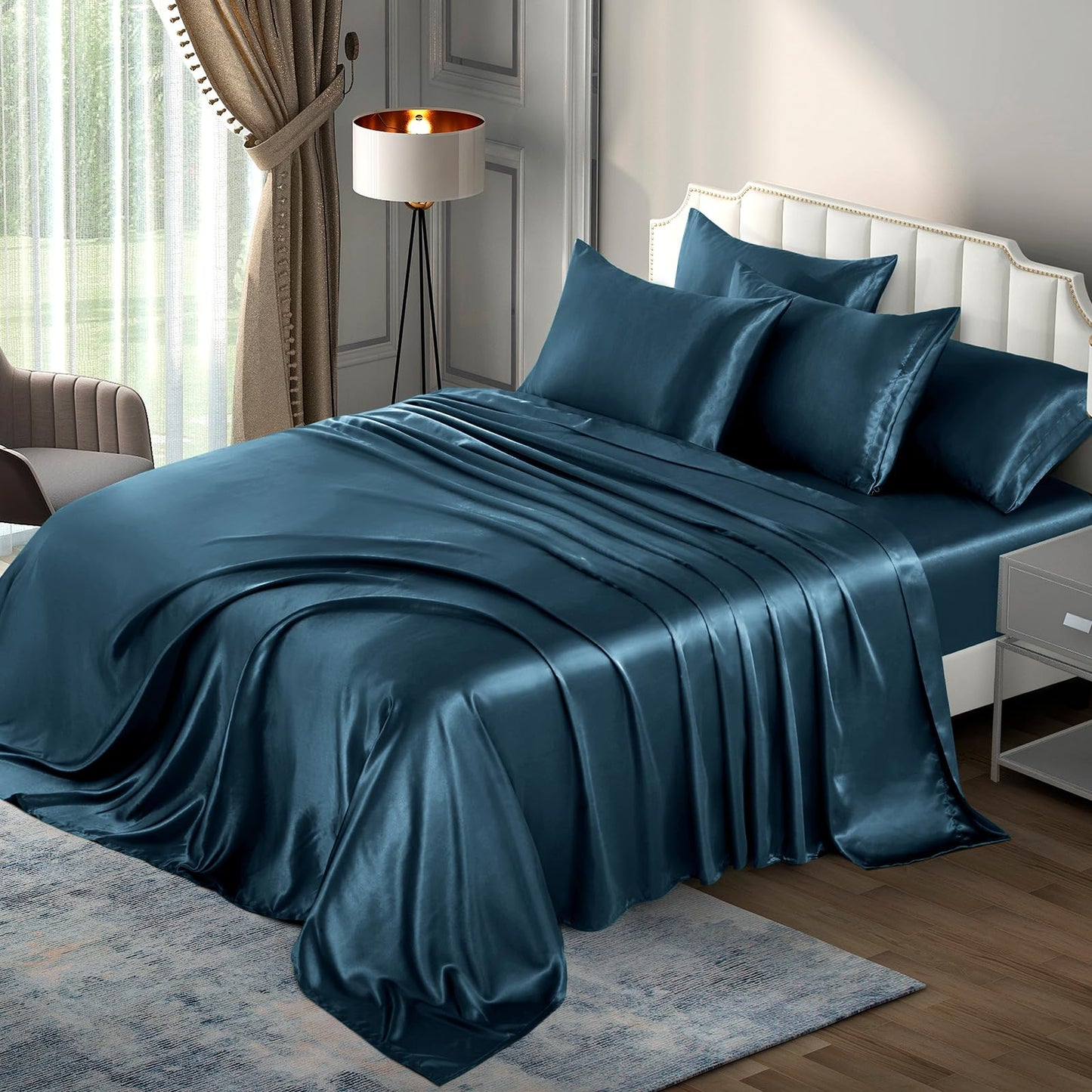 P Pothuiny Satin Sheet Set — Burgundy, Queen