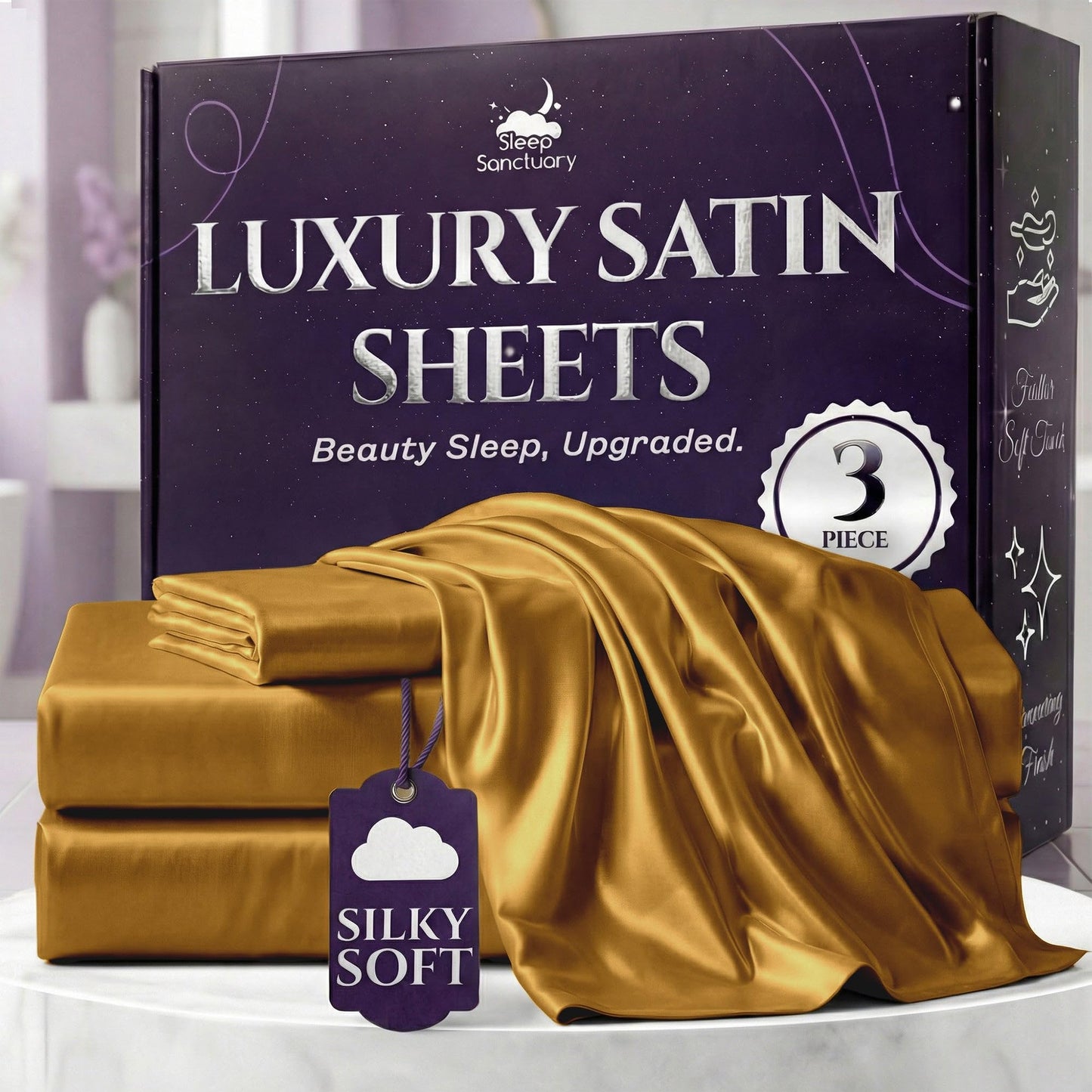 Sleep Sanctuary Satin Sheets — King, Black