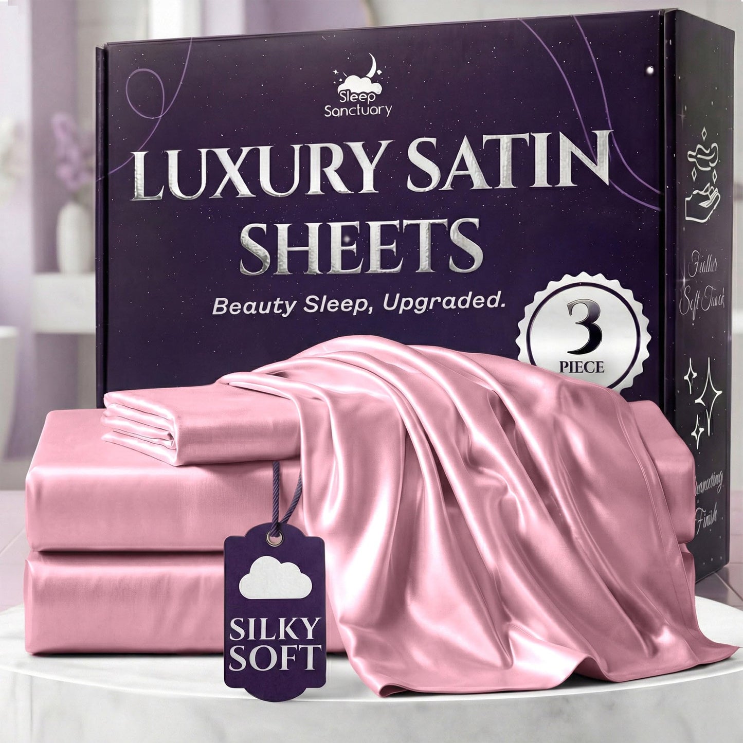 Sleep Sanctuary Satin Sheets — King, Black