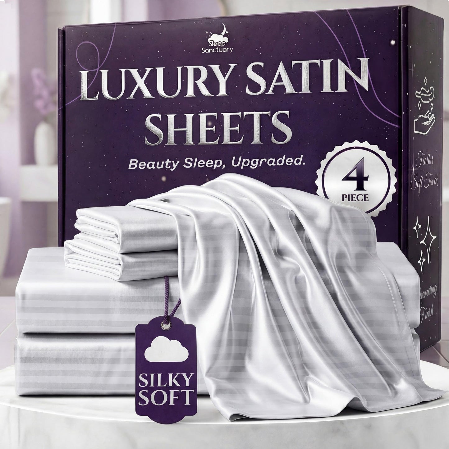 Sleep Sanctuary Satin Sheets — King, Black