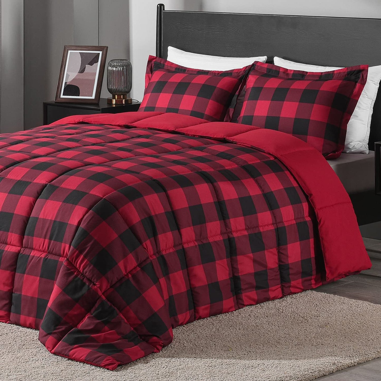 downluxe Comforter Set — Red & Black, King