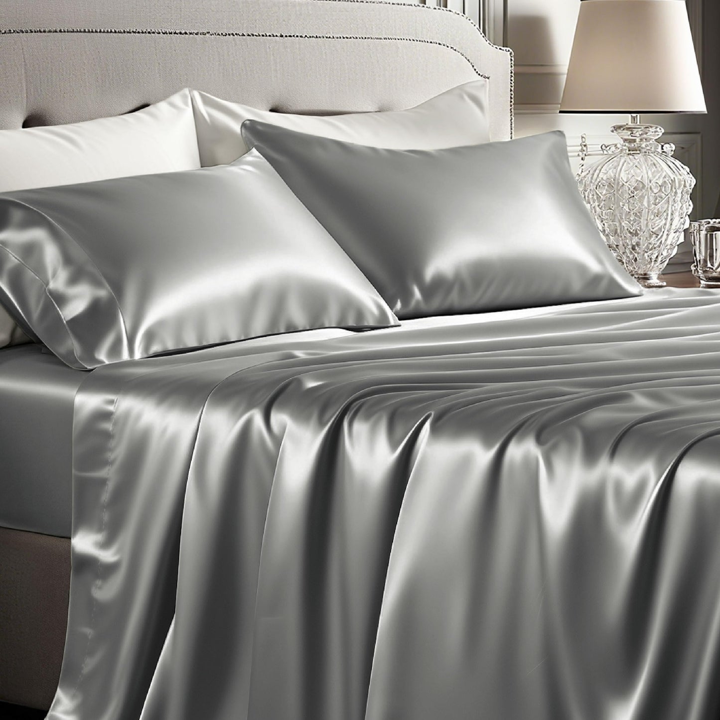 Bedsure Satin Sheet Set — Silver Grey, Queen