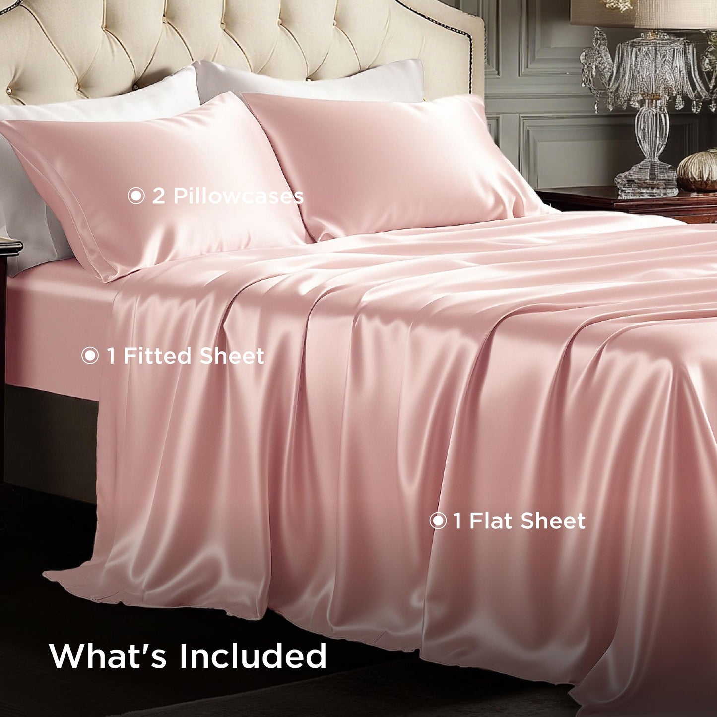 Bedsure Satin Sheet Set — Silver Grey, Queen