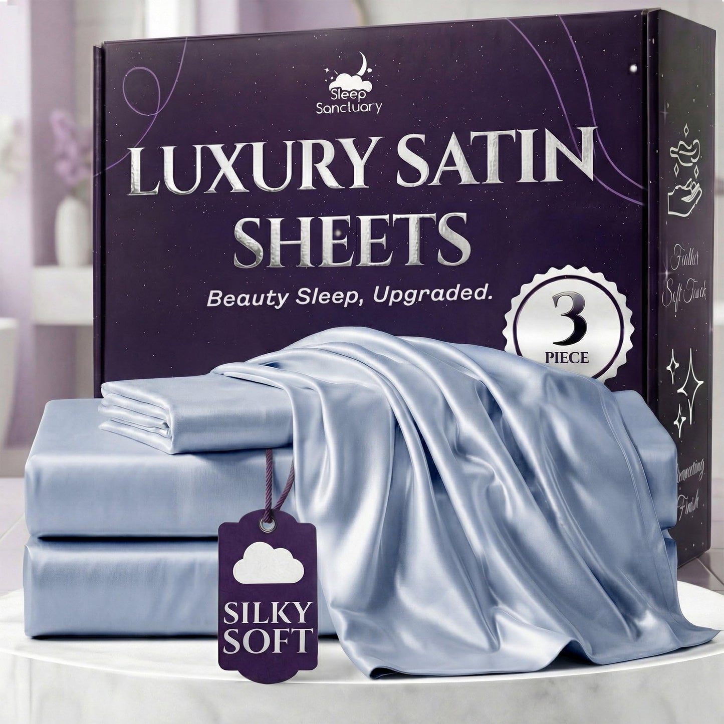 Sleep Sanctuary Satin Sheets — King, Black