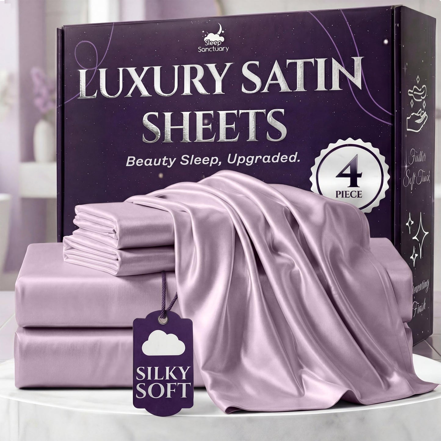 Sleep Sanctuary Satin Sheets — King, Black