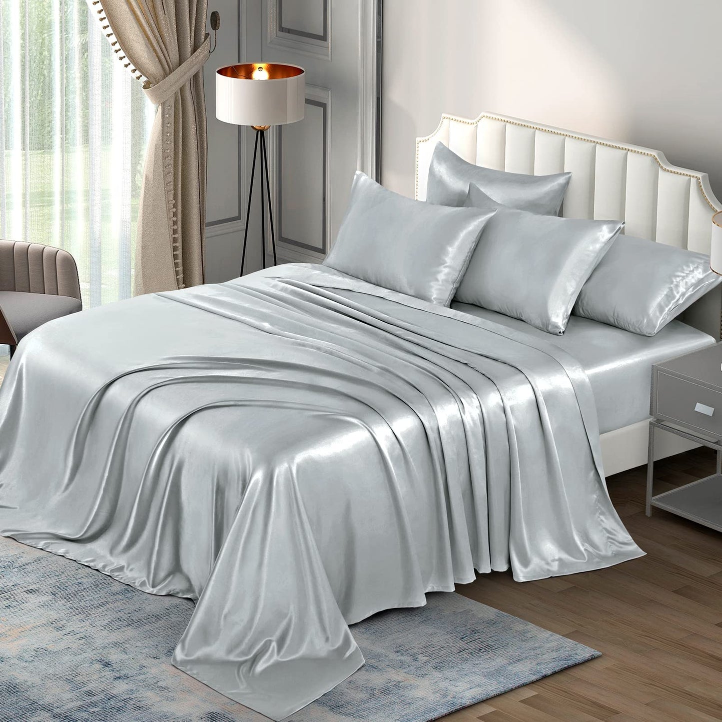 P Pothuiny Satin Sheet Set — Burgundy, Queen
