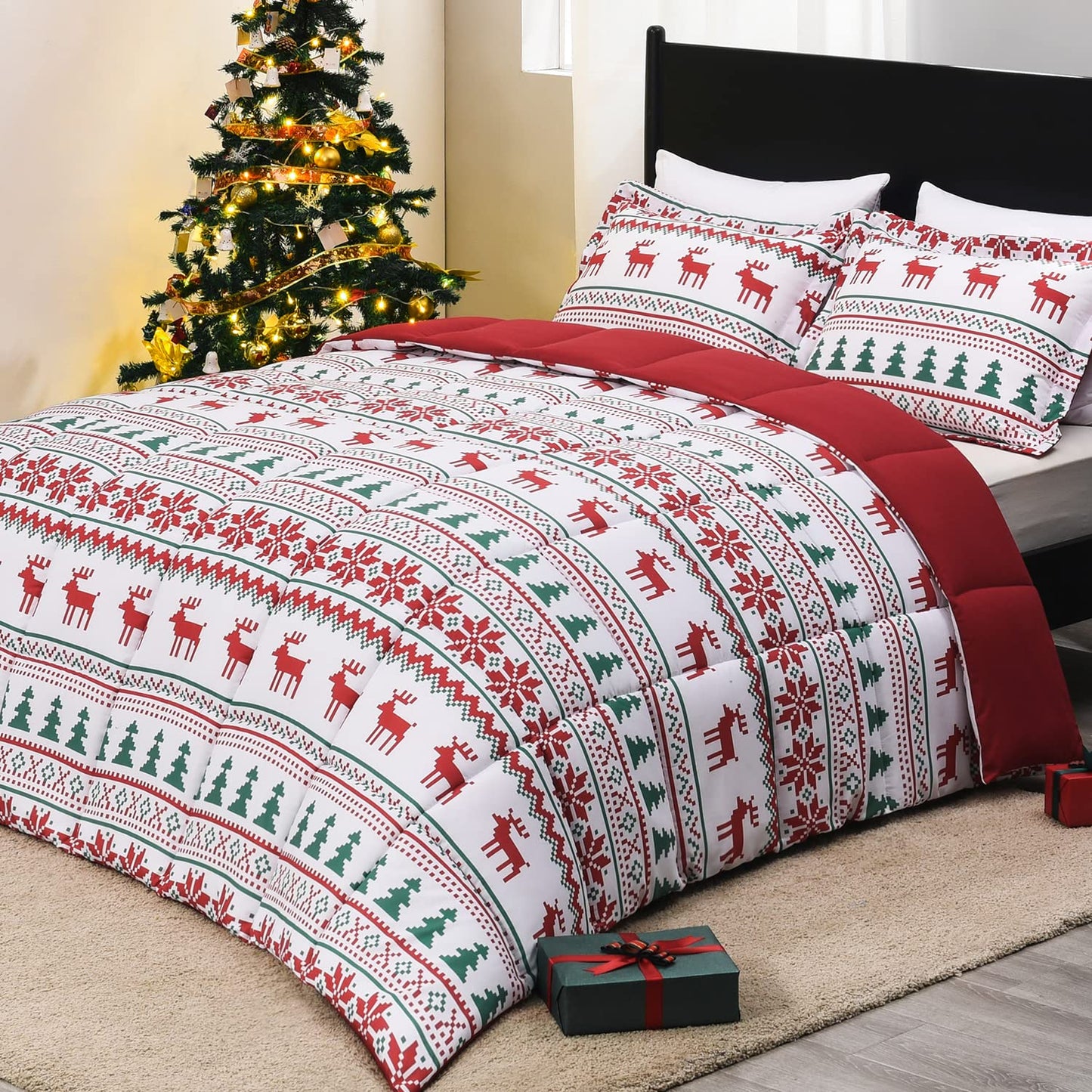 downluxe Comforter Set — Red & Black, King