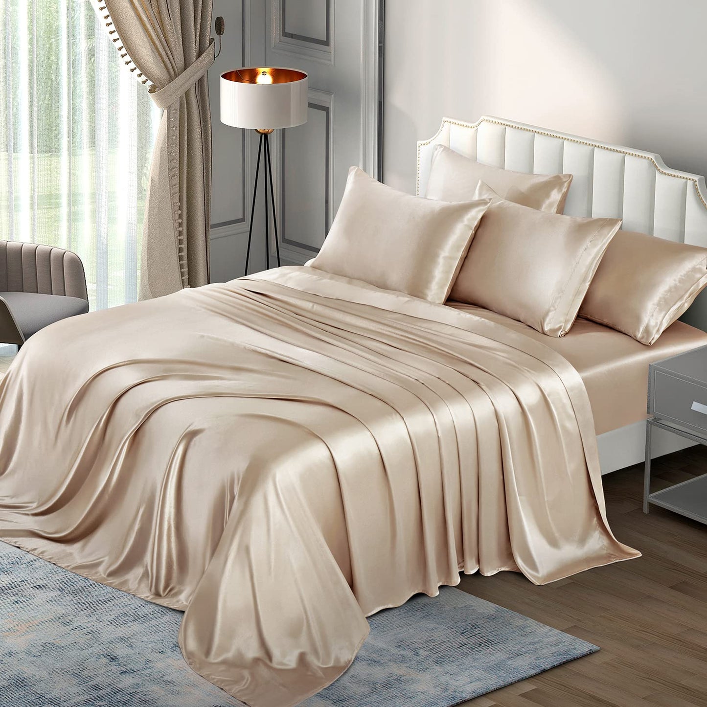 P Pothuiny Satin Sheet Set — Burgundy, Queen