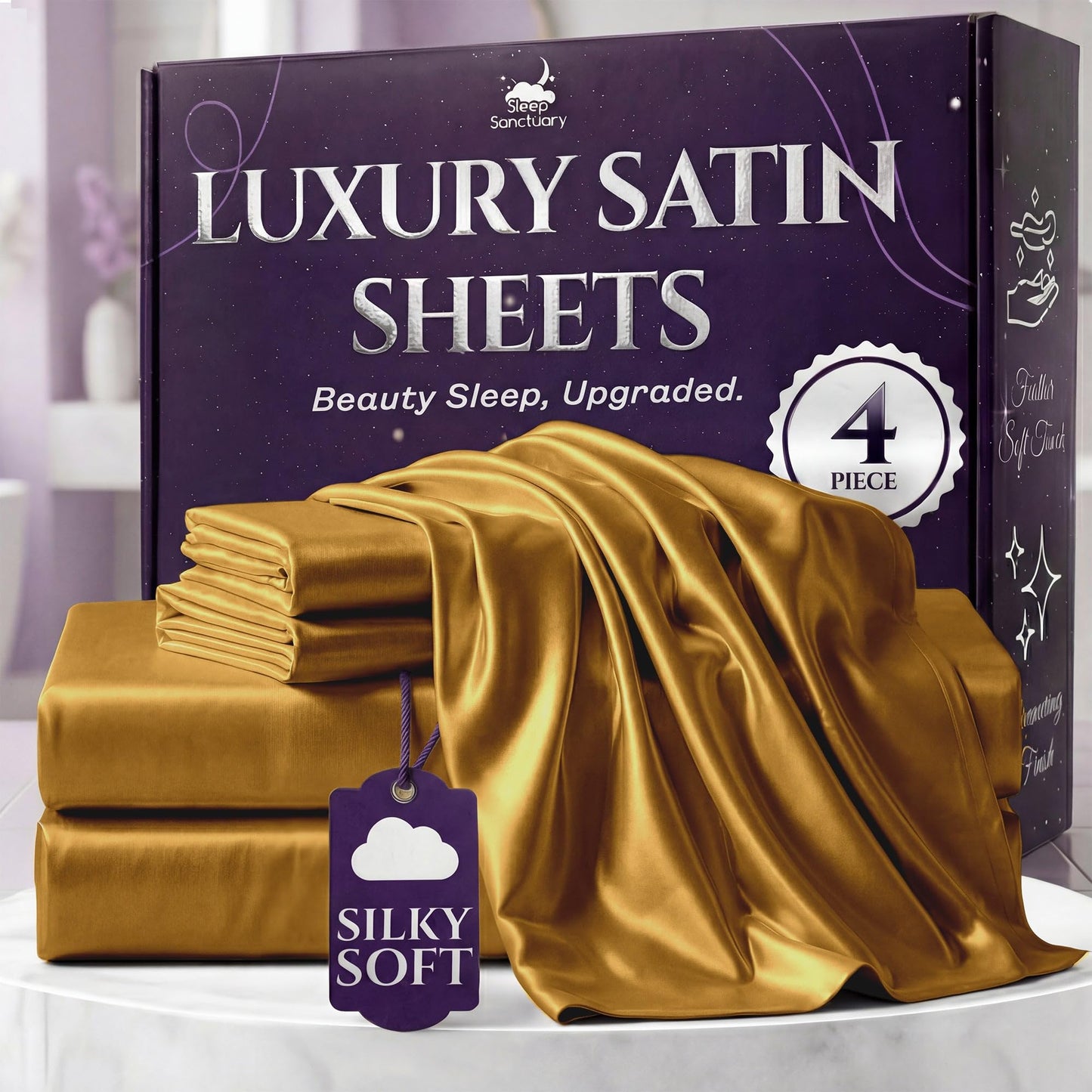 Sleep Sanctuary Satin Sheets — King, Black