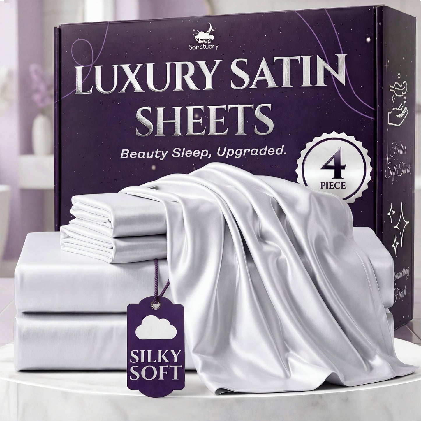 Sleep Sanctuary Satin Sheets — King, Black