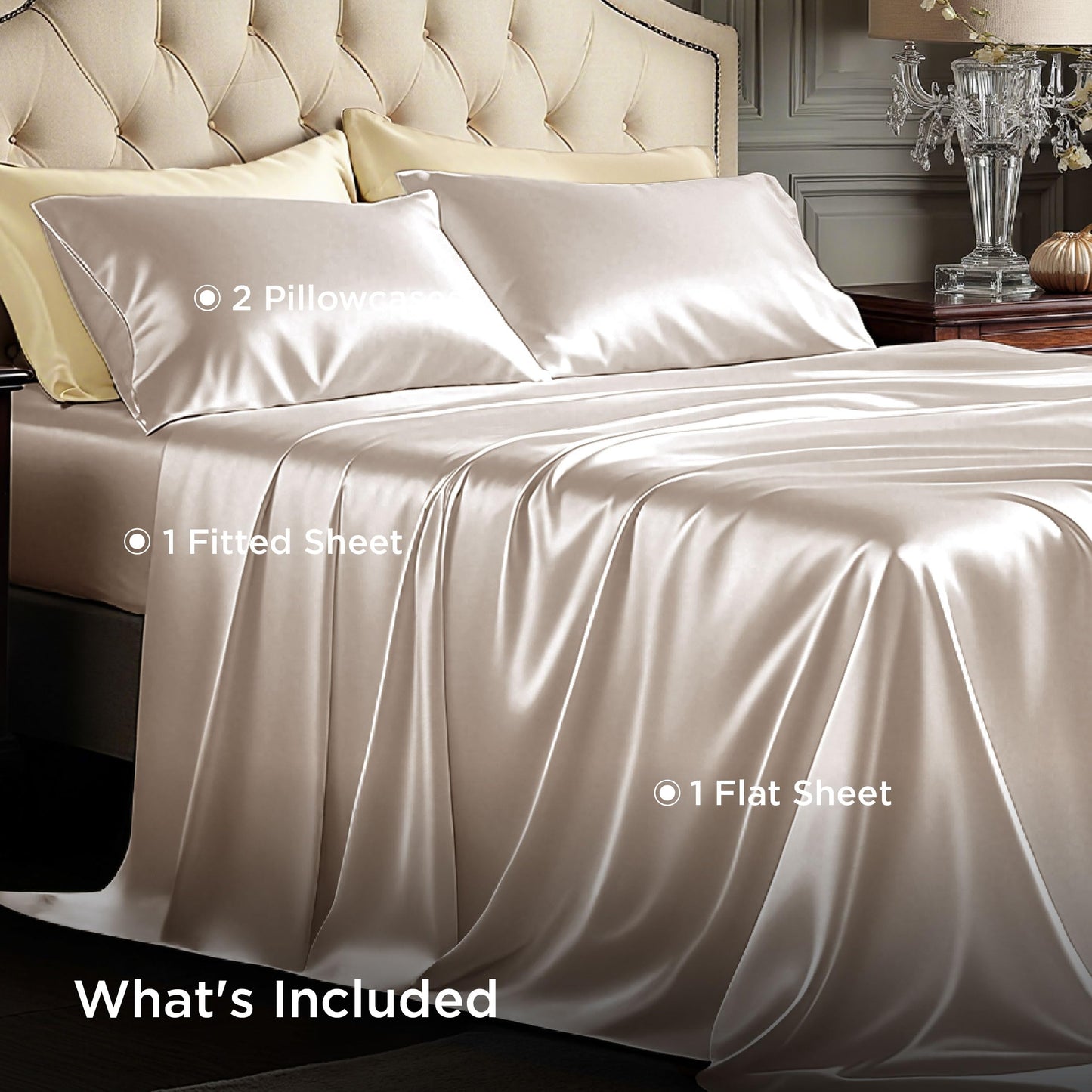 Bedsure Satin Sheet Set — Silver Grey, Queen