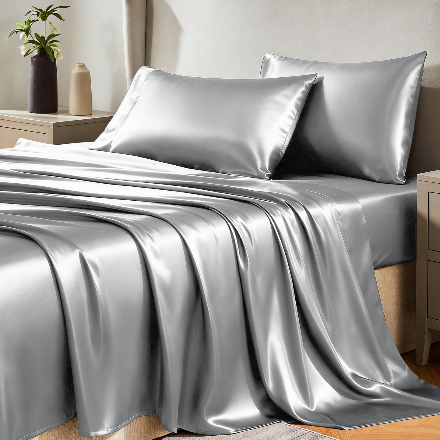 CozyLux Satin Sheet Set — Brown