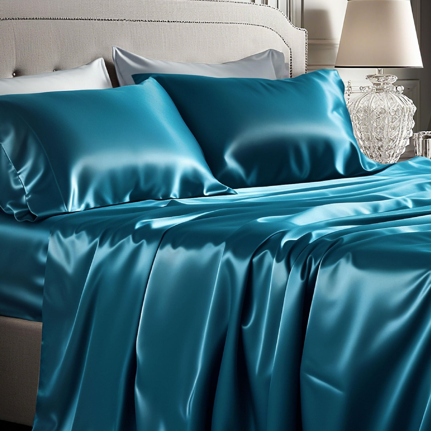 Bedsure Satin Sheet Set — Silver Grey, Queen