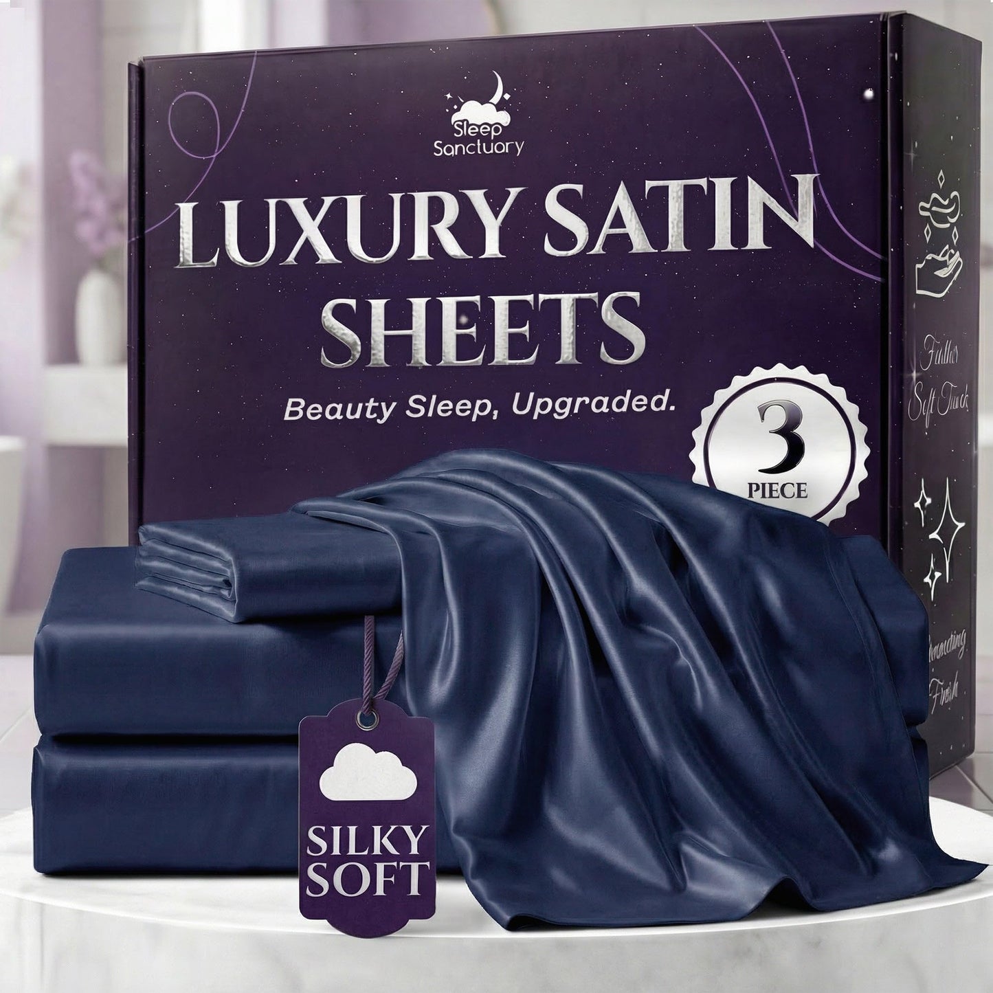 Sleep Sanctuary Satin Sheets — King, Black