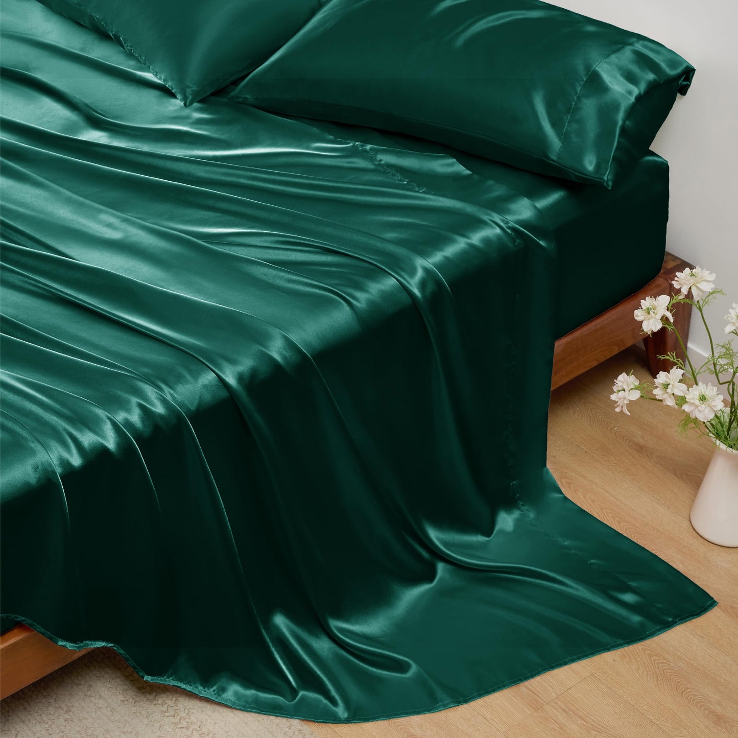 Bedsure Satin Sheet Set — Silver Grey, Queen