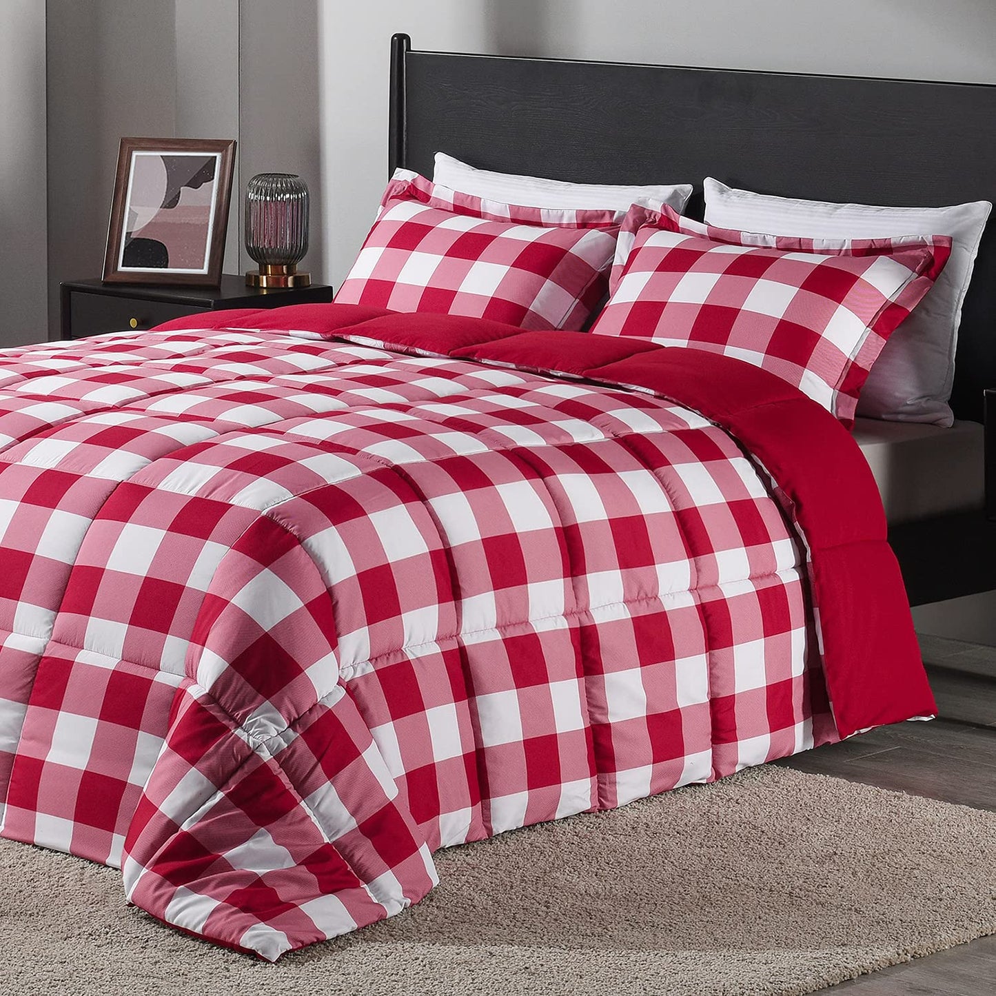 downluxe Comforter Set — Red & Black, King