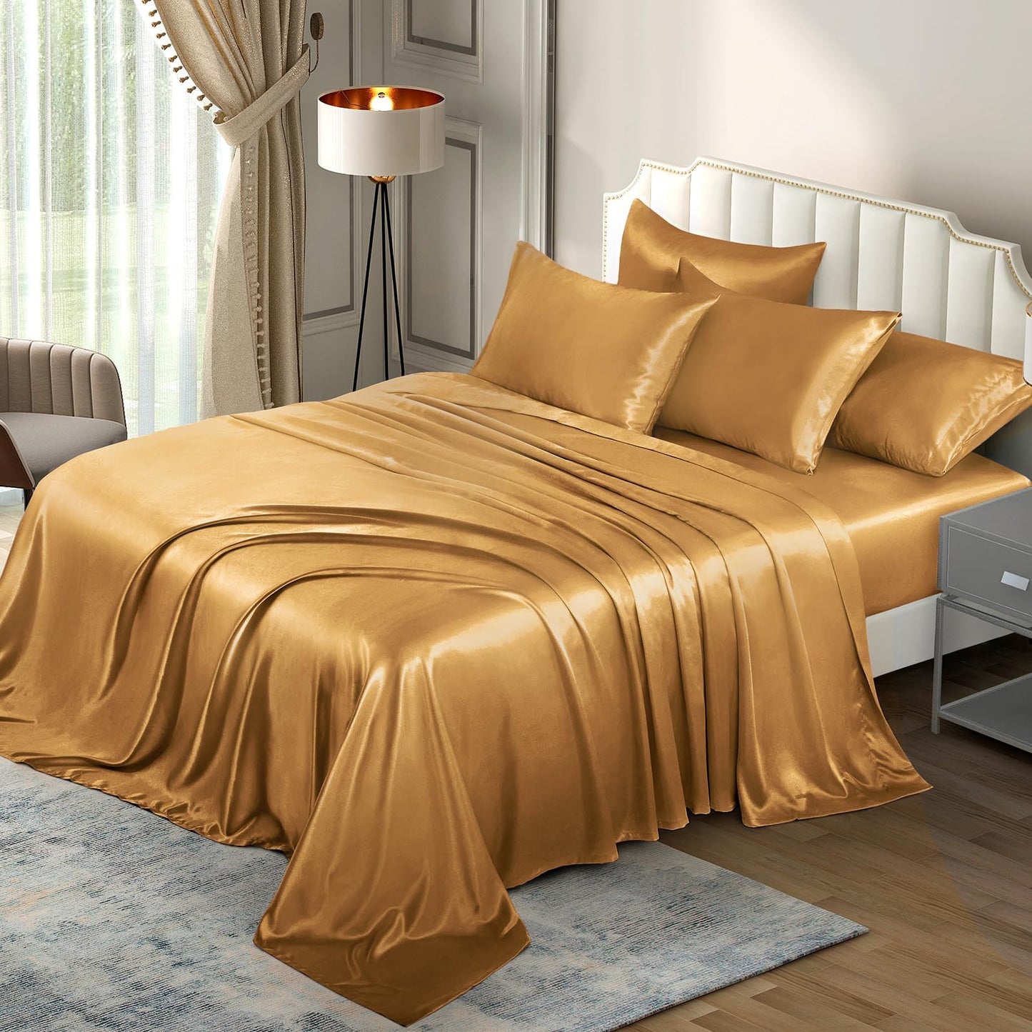 P Pothuiny Satin Sheet Set — Burgundy, Queen
